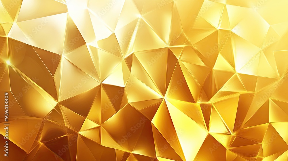 Poster abstract geometric background in gold, featuring polygonal elements and a shiny, modern look for hig