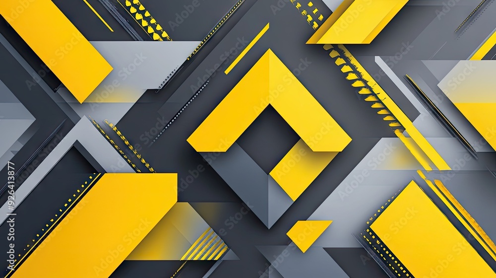 Fototapete abstract geometric design featuring yellow and grey triangle arrows pointing in different directions