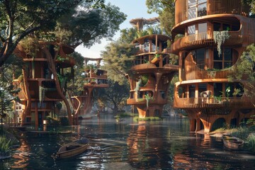 Obraz premium Innovative Eco-City Integrating Urban Life with Rainforest Preservation