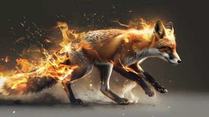 A fiery fox running through the darkness.