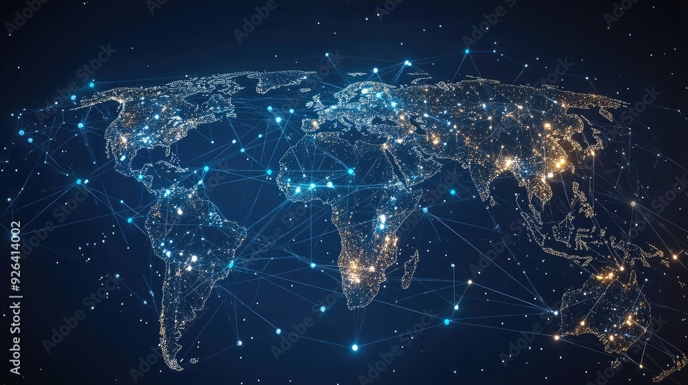 Poster abstract global business map with interconnected data points and network lines. the vector illustrat