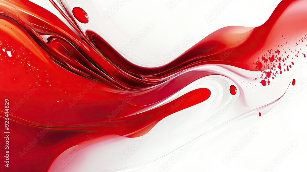 Poster abstract red and white background with a modern twist, incorporating fluid shapes and geometric elem