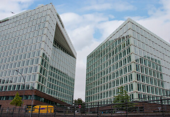 Facades of modern buildings in the city of Hamburg Germany.