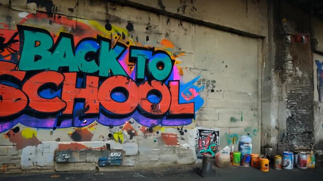 Colorful Graffiti on Urban Wall During Back to School Season Generative AI