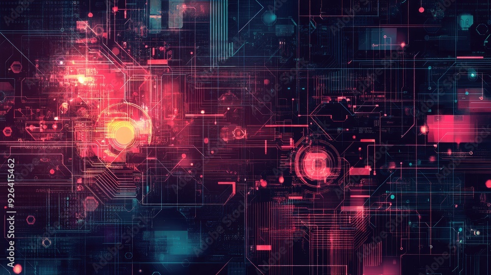 Poster abstract technology background for big data with a futuristic and hand-drawn digital illustration. e