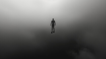 Swimmer Gliding Through Pristine Underwater World against Dark Blue Seafloor.