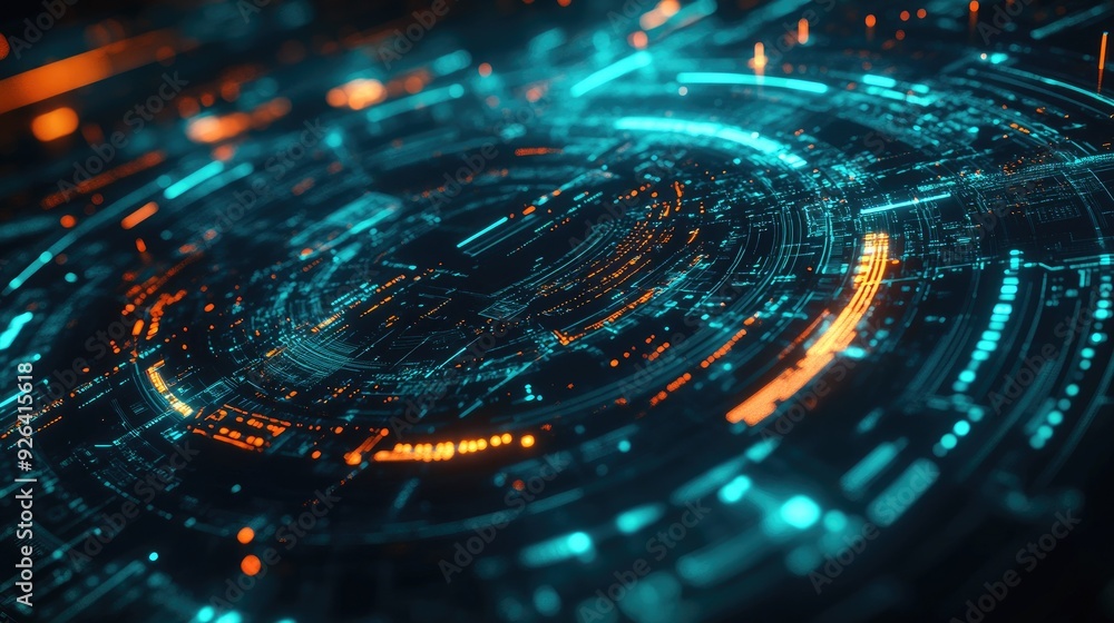 Poster abstract technology background for big data with a futuristic and hand-drawn digital illustration. e