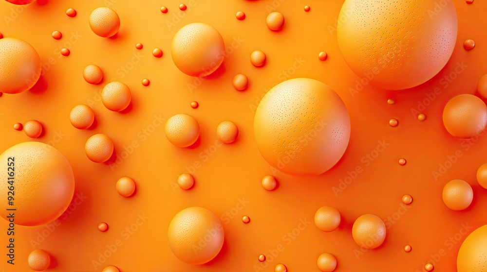 Poster abstract vector design featuring 3d realistic spheres on an orange background. textured with dots or