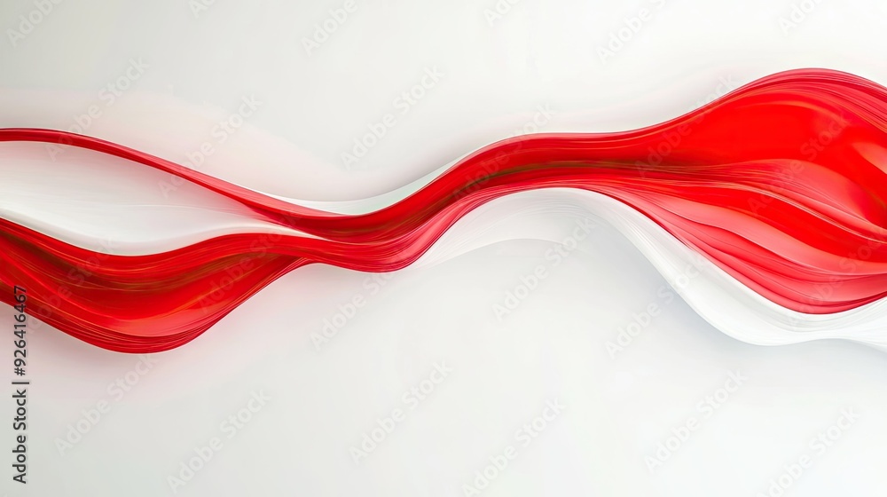 Poster abstract visual of red and white stripes flowing across a gradient white background. clean and conte