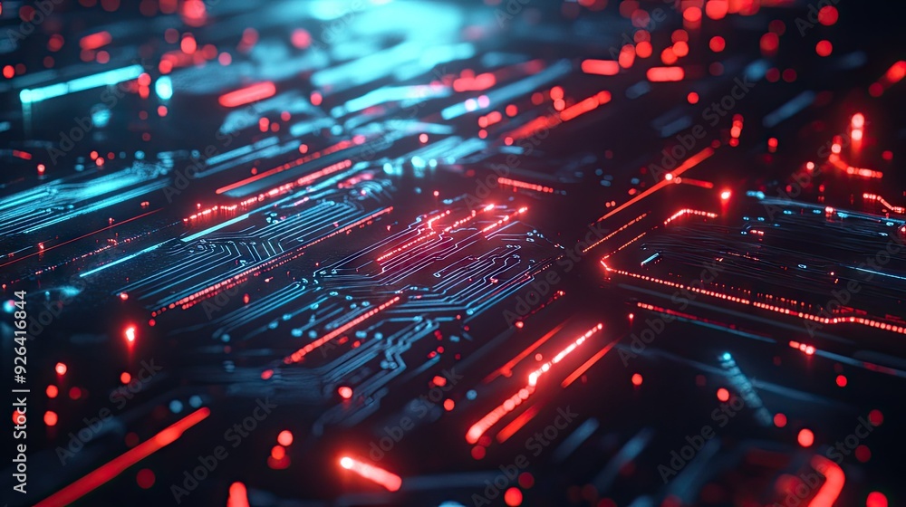 Poster ai design with electric circuits and digital textures. ideal for technology graphics, logo creation,