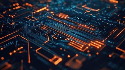 Obraz premium AI design with electric circuits and digital textures. Ideal for technology graphics, logo creation, and mobile applications. Showcases a sleek, futuristic machine learning concept.