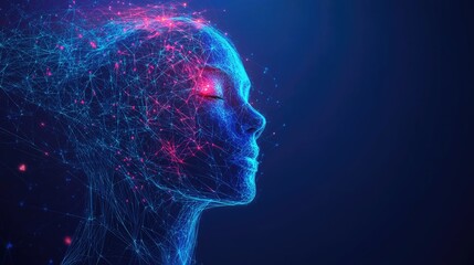 Obraz premium AI in 2D illustration, with a digital face and neural network elements. Represents artificial intelligence and futuristic tech concepts. Perfect for banners and tech content.