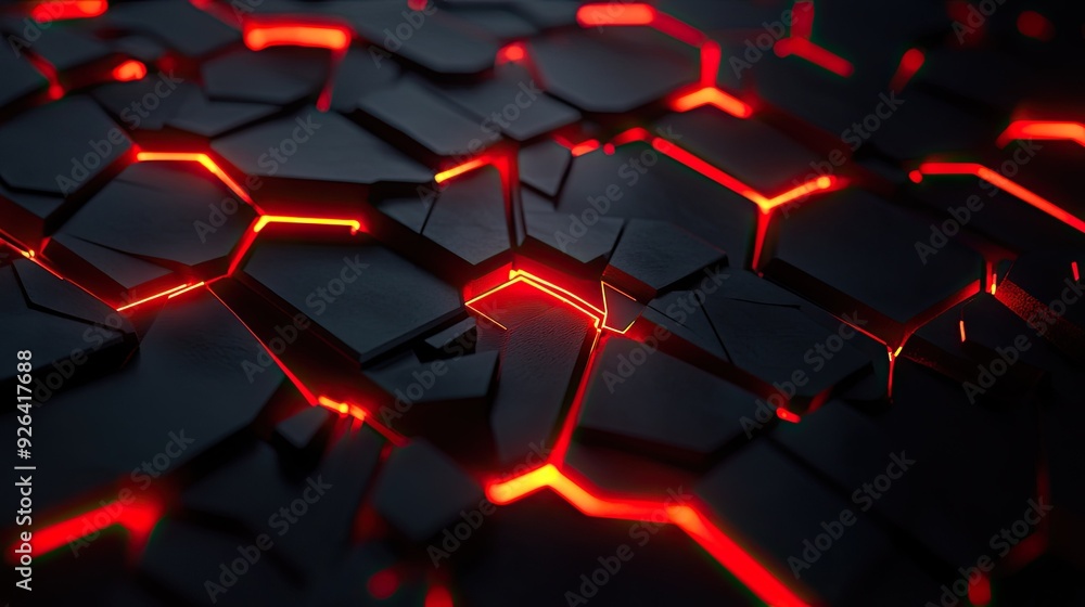 Poster black polygon design illuminated with radiant red light, creating a striking and futuristic abstract