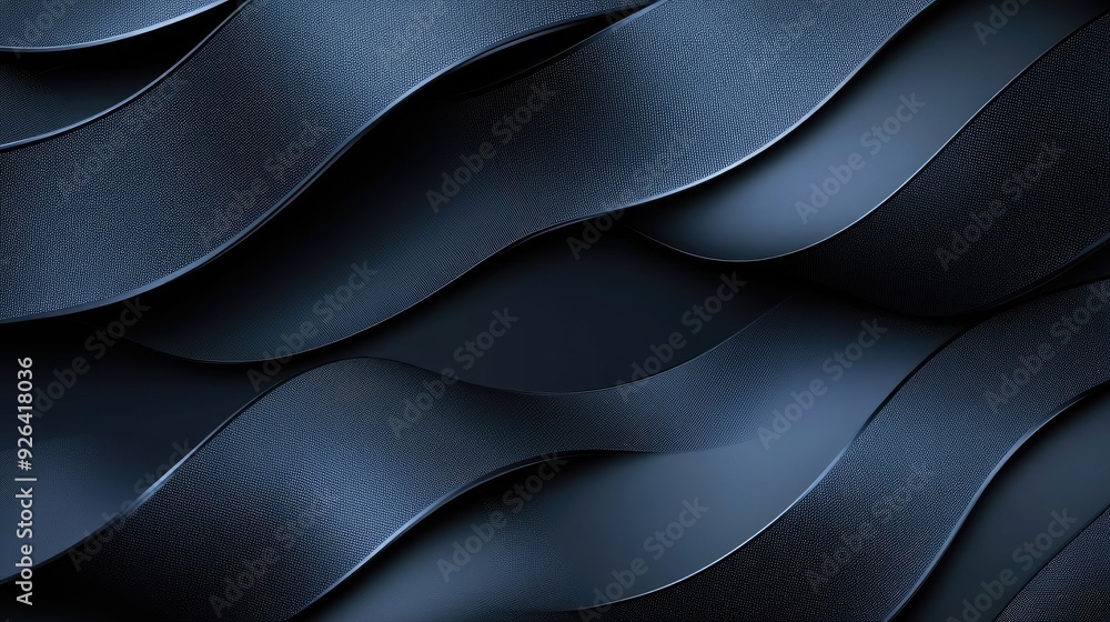 Poster blue metallic curves creating a woven pattern on a dark grey background. a stylish and futuristic ve
