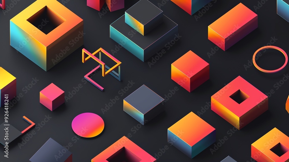 Poster a colorful abstract background with various geometric shapes and patterns.