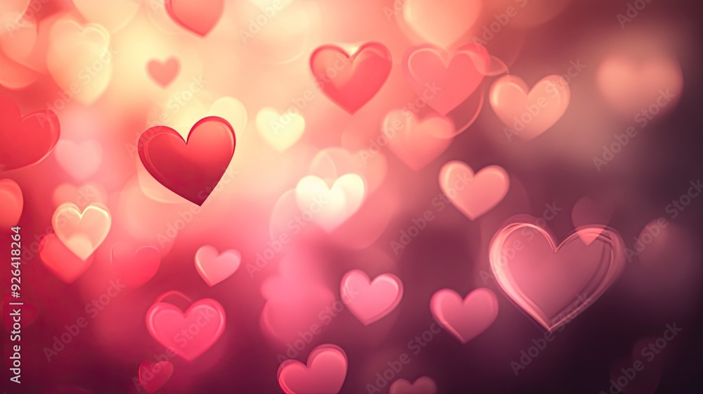 Aufkleber blurred valentine's day background with soft pink and red tones, featuring subtle heart shapes and b
