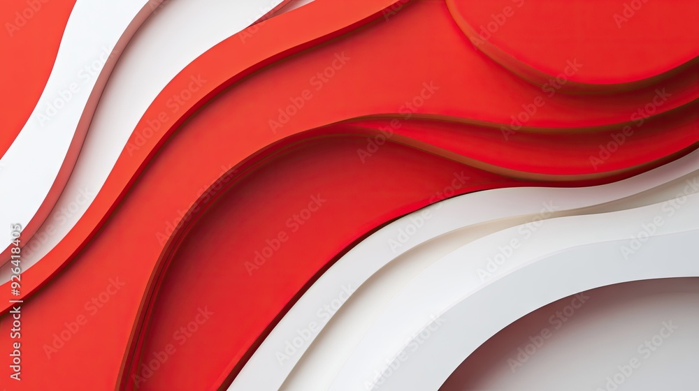 Poster bold and modern abstract template with red and white color blocks and curved shapes. ideal for creat