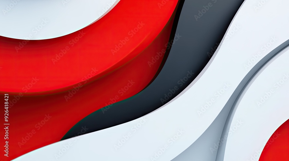 Poster bold and modern abstract template with red and white color blocks and curved shapes. ideal for creat