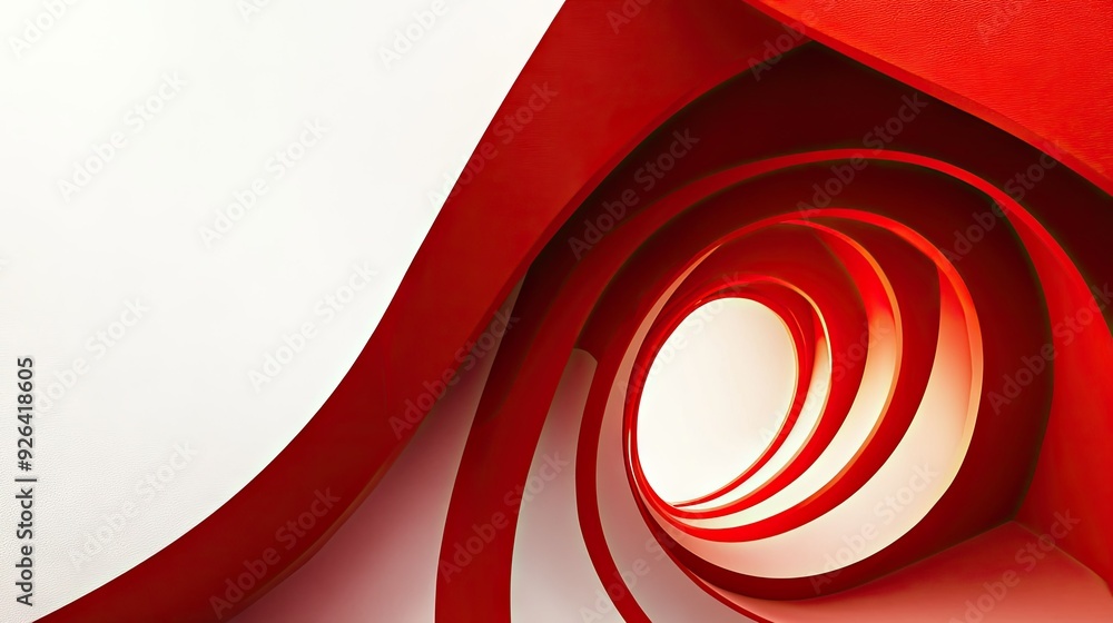 Poster bold red curve arching over a white canvas, creating a visually appealing abstract pattern. great fo