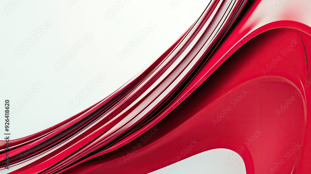 Poster bold red curve arching over a white canvas, creating a visually appealing abstract pattern. great fo