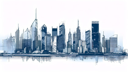 Skyline Cityscape Buildings Rough Sketch