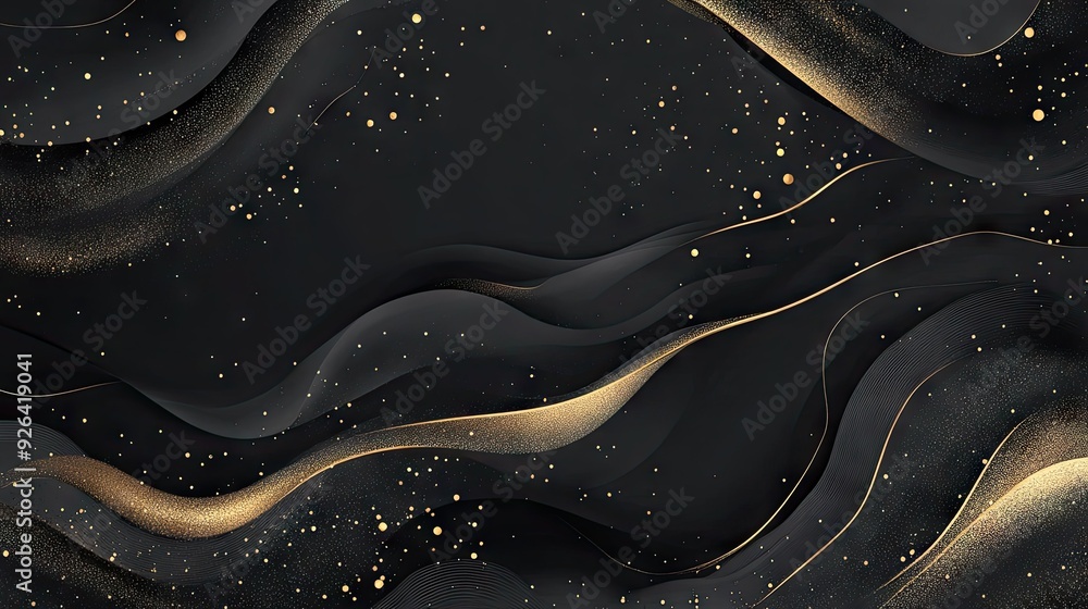 Poster chic abstract modern vector design with a black background and refined golden details. the luxurious