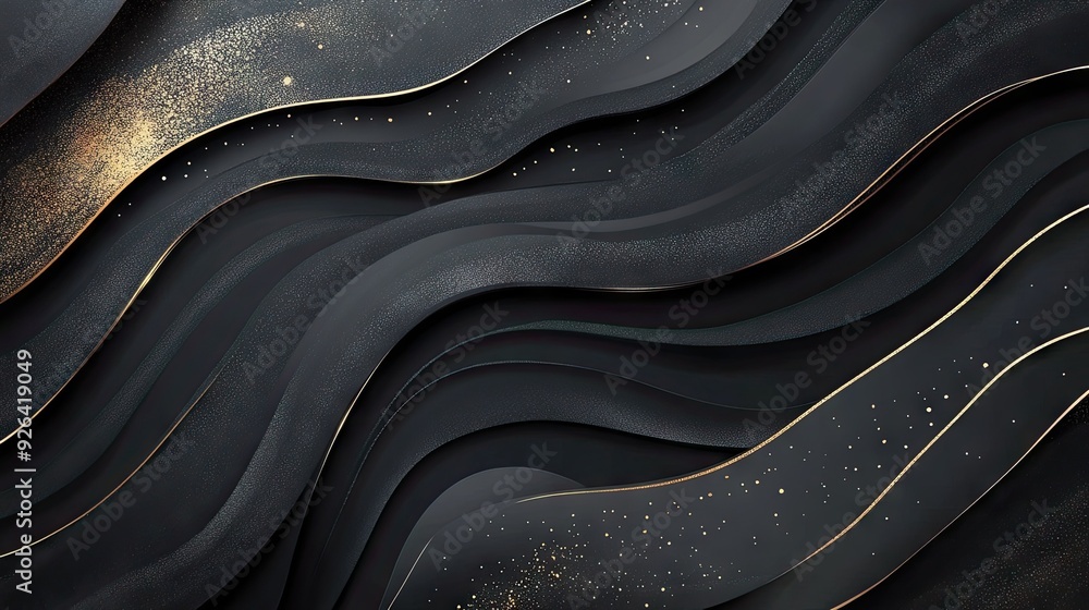 Poster chic abstract modern vector design with a black background and refined golden details. the luxurious