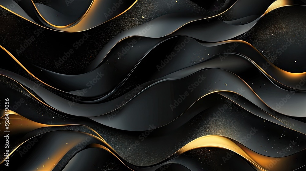 Poster chic abstract modern vector design with a black background and refined golden details. the luxurious