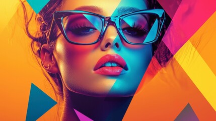 Fashion woman colorful, dressed in the latest fashion trends of the time, including chunky shoes, low-rise pants, crop tops, and oversized sunglasses, the bold eclectic fashion styles of the Y2K era.