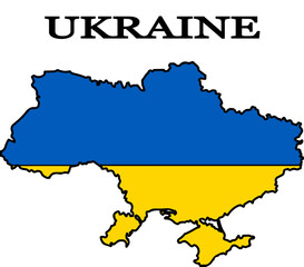 Ukraine. Silhouette of Ukraine in blue and yellow colors of the Ukrainian flag.