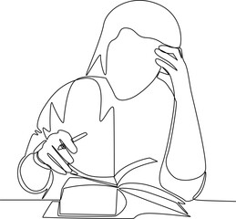Someone reading a book one line art vector illustration