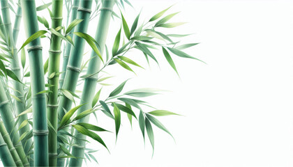 Naklejka premium Tropical bamboo watercolor art style wallpaper background with empty space. Hand drawn watercolor design for fabric, print, cover, banner and invitation