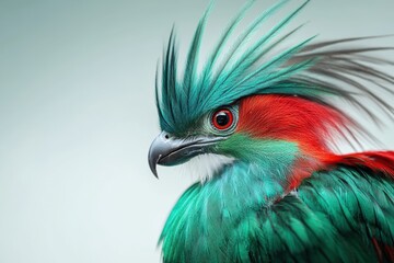 Close-up of a rare resplendent quetzal showcasing vibrant plumage during daylight