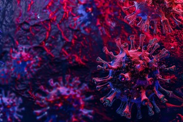 Close-up of stylized viruses in vibrant colors. Conceptual science and medical background. Perfect for educational and research purposes. Abstract and surreal style. Generative AI