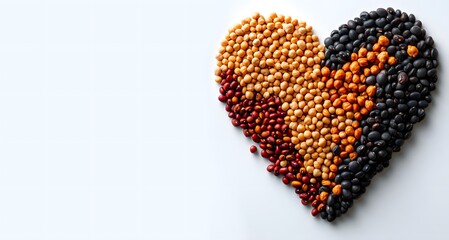 Heart made of Lentils and Split Peas, Lentils and Split Peas isolated on white background, Lentils and Split Peas background, space for text 