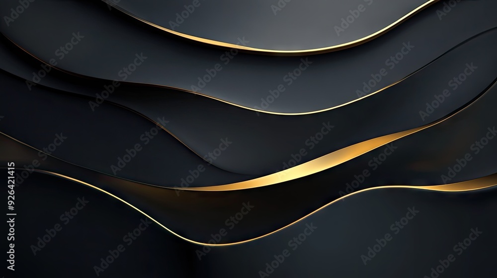 Poster dark grey luxury background with elegant gold light lines casting soft shadows, creating a sophistic