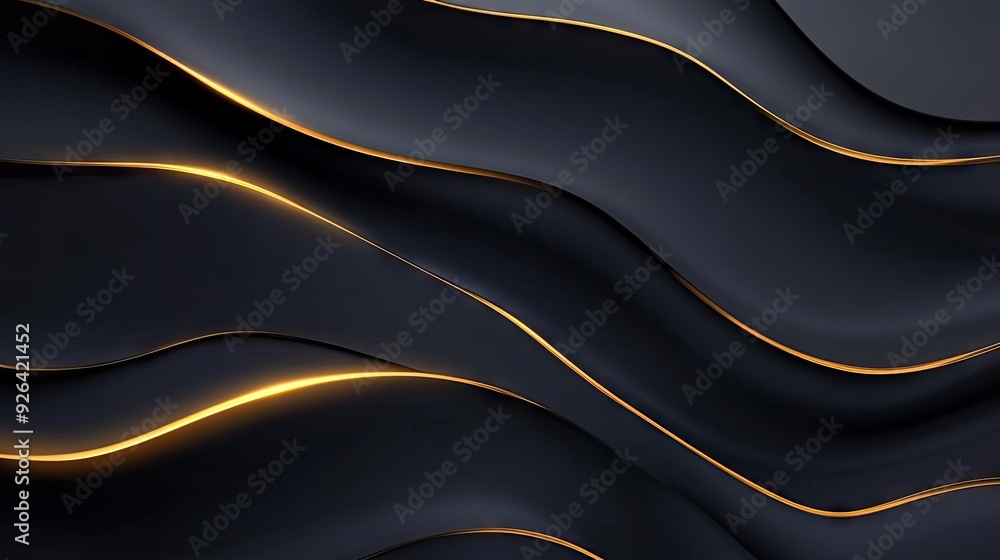 Poster dark grey luxury background with elegant gold light lines casting soft shadows, creating a sophistic