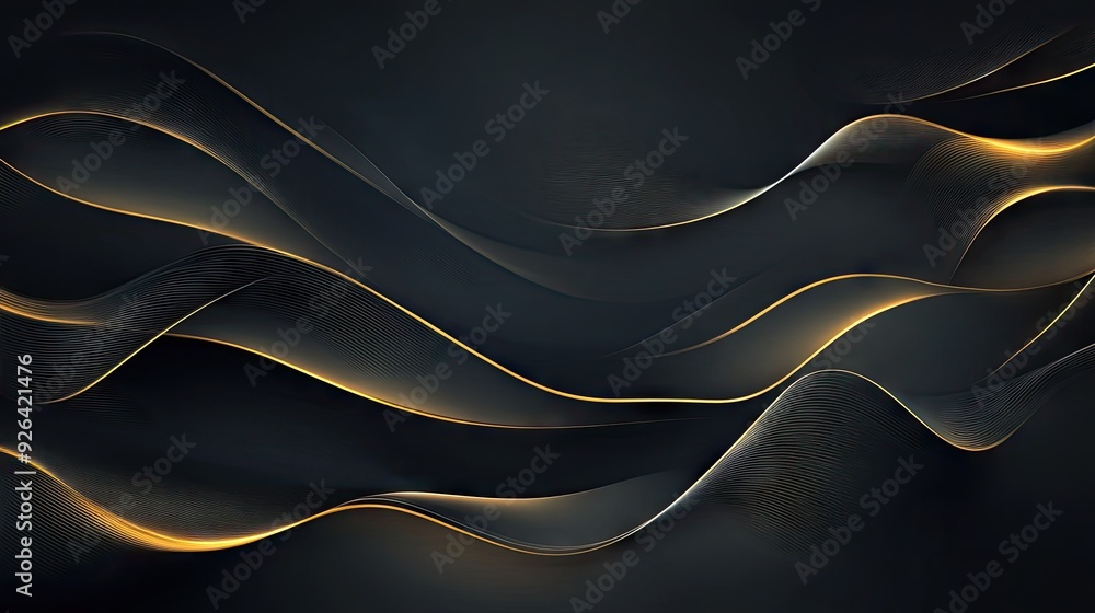Poster dark grey luxury background with elegant gold light lines casting soft shadows, creating a sophistic