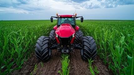 Obraz premium Autonomous farm tractor planting crops