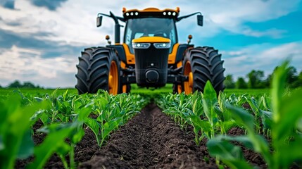 Obraz premium Autonomous farm tractor planting crops
