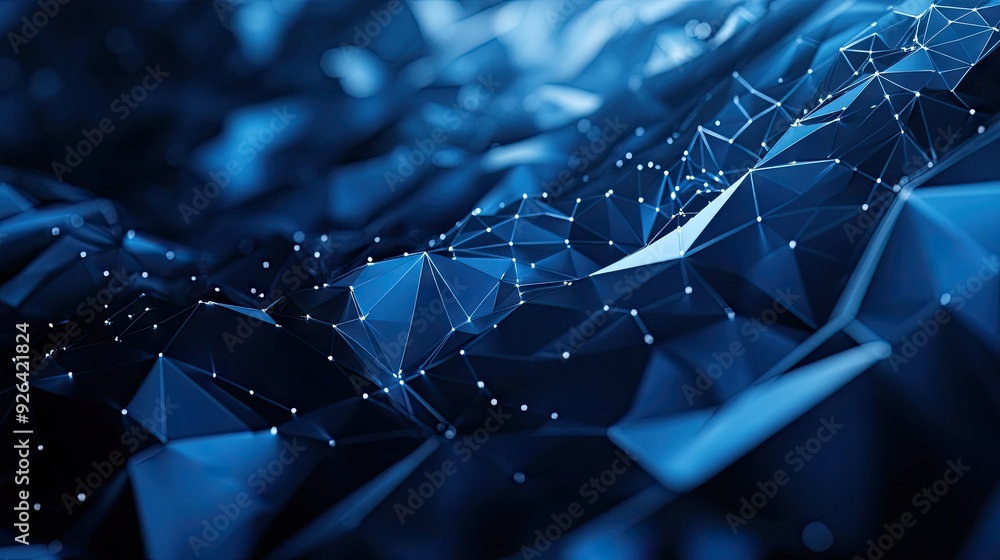 Poster deep blue abstract background with intricate geometric patterns and a touch of metallic sheen. great