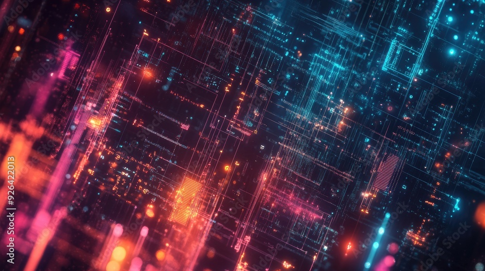 Poster digital abstract background for big data featuring futuristic technology and hand-drawn art. emphasi