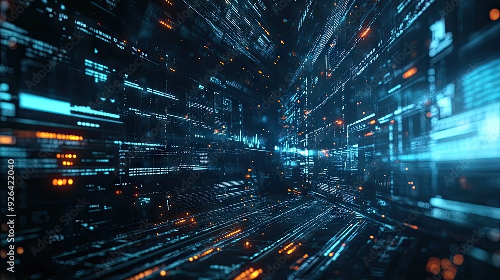 Poster digital abstract background for big data featuring futuristic technology and hand-drawn art. emphasi