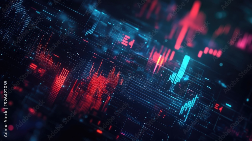 Poster digital abstract background for big data featuring futuristic technology and hand-drawn art. emphasi