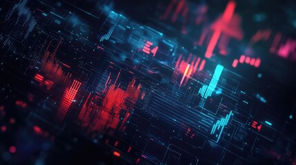 Obraz premium Digital abstract background for Big Data featuring futuristic technology and hand-drawn art. Emphasizes data mining and management concepts. Great for tech presentations and graphics.