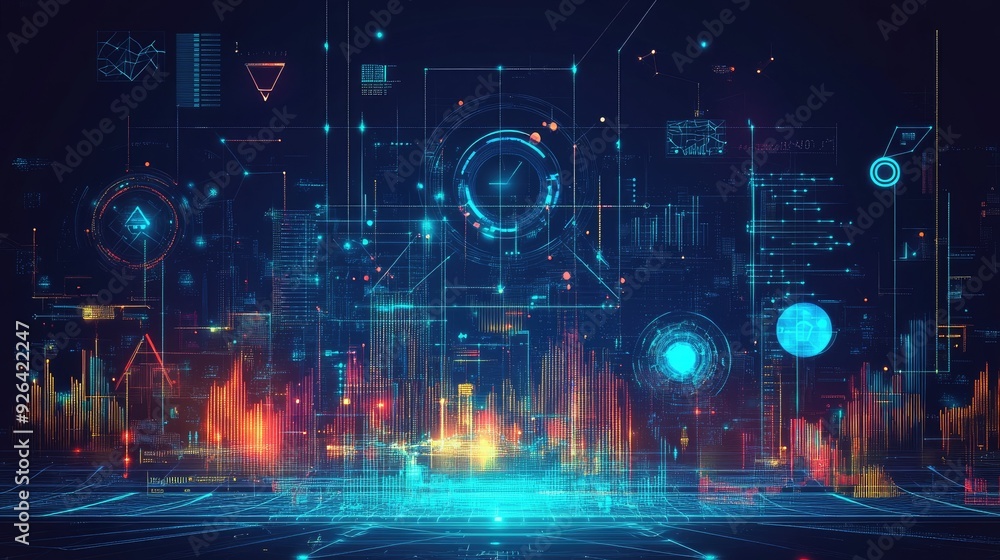 Poster digital big data illustration featuring futuristic technology and hand-drawn abstract art. highlight