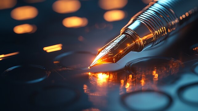 A 3D financial planner with a glowing pen, symbolizing strategic financial planning