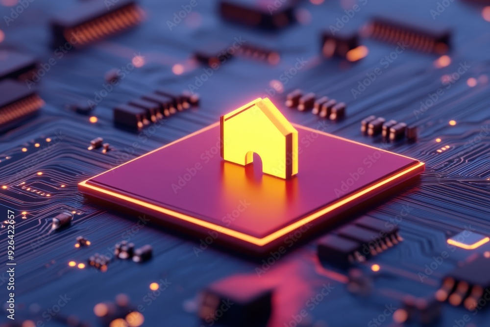 Poster circuit board, digital transformation in retail, integrating technology, 3d render. a minimalist 3d 