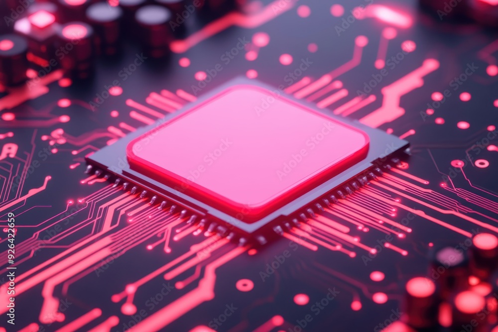 Poster circuit board, digital transformation in retail, integrating technology, 3d render. a minimalist 3d 