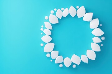 Obraz premium Paper Wreath. Socialfi Diva disc Biodegradable Packing Peanuts Pcos supplement Neobank Grow therapy Allara Health Kindbody Circle.so iqvia White leaves circle on blue background, min